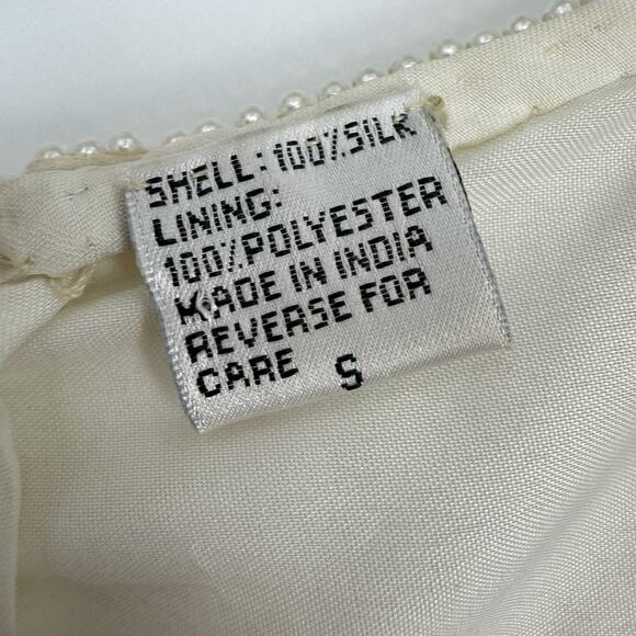 Lawrence Kazar Silk Beaded Sheath Dress Vintage size Small Ivory Short Sleeve - Picture 14 of 16